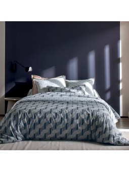 Parure de couette Tempo marine par Blanc Des Vosges