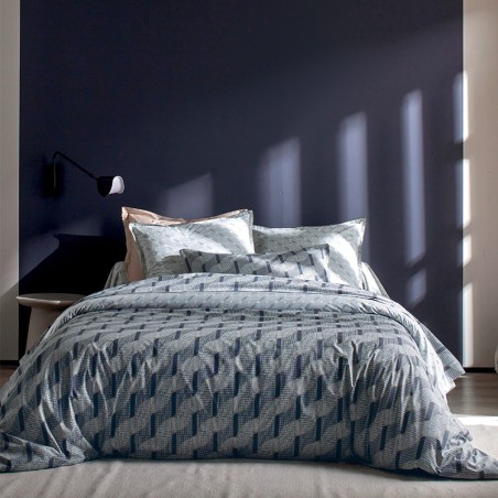 Parure de couette Tempo marine par Blanc Des Vosges